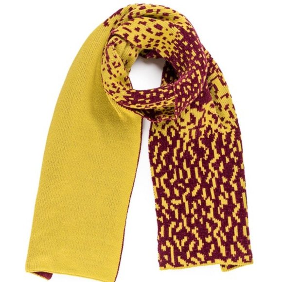 Verloop Chenille Landscape Long Scarf Wrap Golden Olive & Wine Red 76” x 14” - Picture 1 of 4